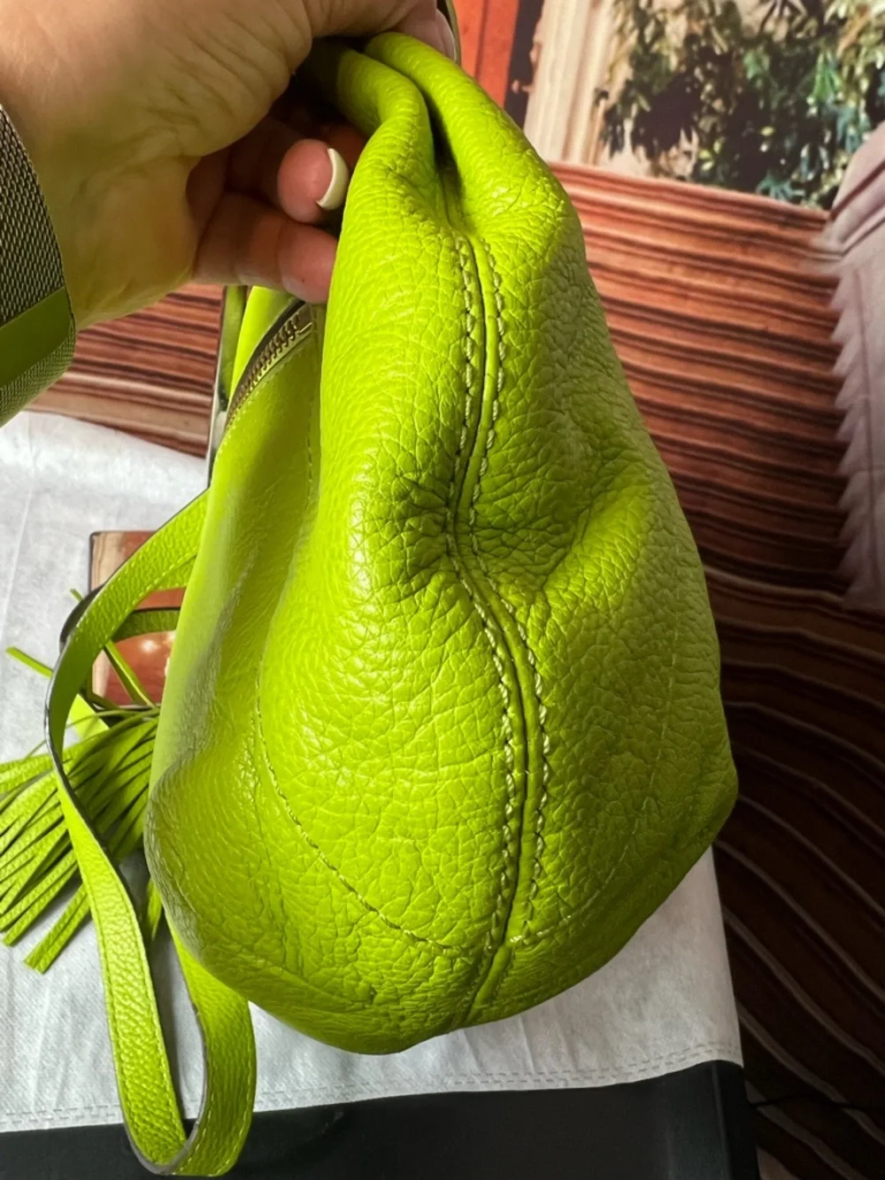 Michael Kors Neon Lime Leather Tassel Shoulder Bag